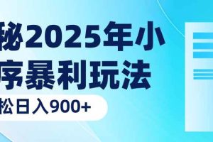 (14110期)揭秘2025年小程序暴利玩法:轻松日入900+