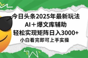 (15299期)今日头条2025年最新玩法,一键生成爆款,轻松实现矩阵日入3000+