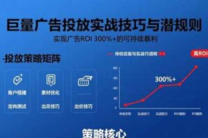 （15626期）巨量广告投放实战技巧与潜规则：实现广告ROI 300%+的可持续暴利