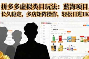 （16236期）拼多多虚拟类目玩法，蓝海项目，长久稳定，多店矩阵操作，轻松日进1K+
