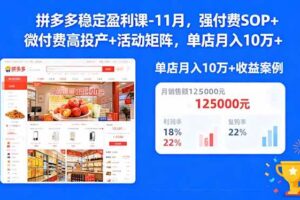 (16473期)拼多多稳定盈利课-11月,强付费SOP+微付费高投产+活动矩阵,单店月入10万+