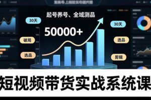 （16702期）短视频带货实战系统课，起号养号、选品剪辑、全域测品，新手30天破局月佣金50000+