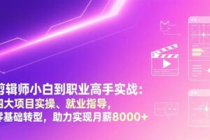 （17360期）剪辑师小白到职业高手实战：四大项目实操、就业指导，零基础转型，助力实现月薪8000+